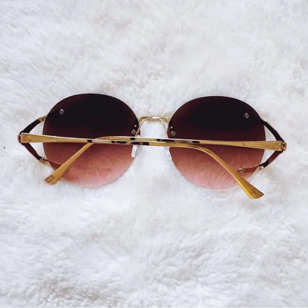 Ruth Clear Brown & Pink Round Metal Sunglasses